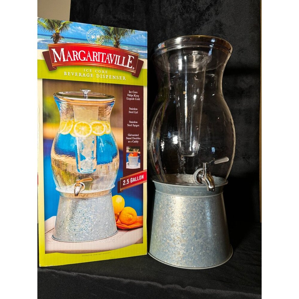Margaritaville 2.5 Gal Beverage Dispenser With Ice Core & Galvanized Stand/Stain